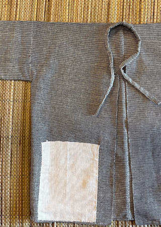 ラワ(ルア)族の手織り綿、手縫いジャケット-細縞・白ポケット-