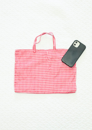 ギンガムチェック タイシルク ミニトートバッグ